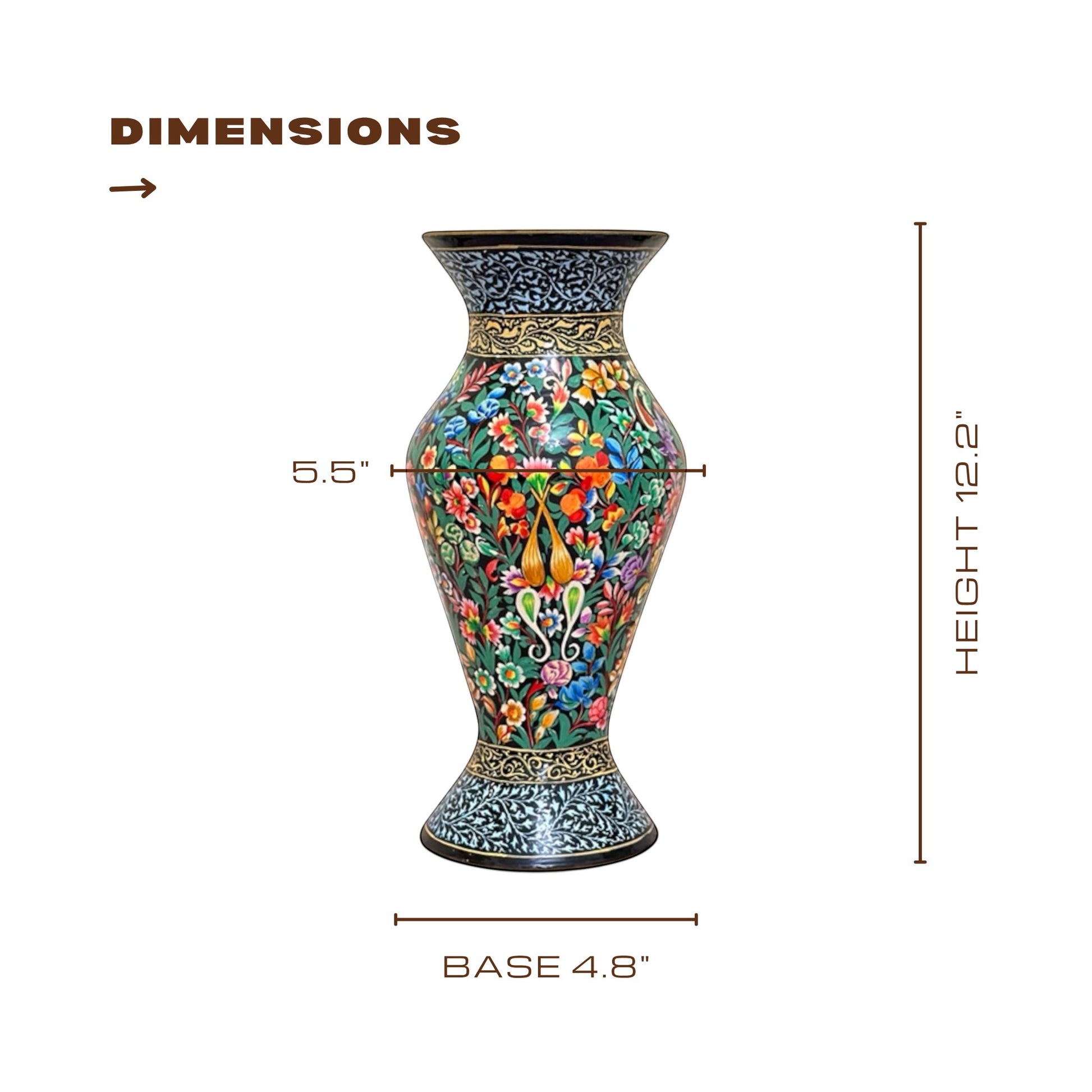 Noori Couture hand-painted paper mâché art vase, earthy tones with warm floral accents, limited edition collectible.