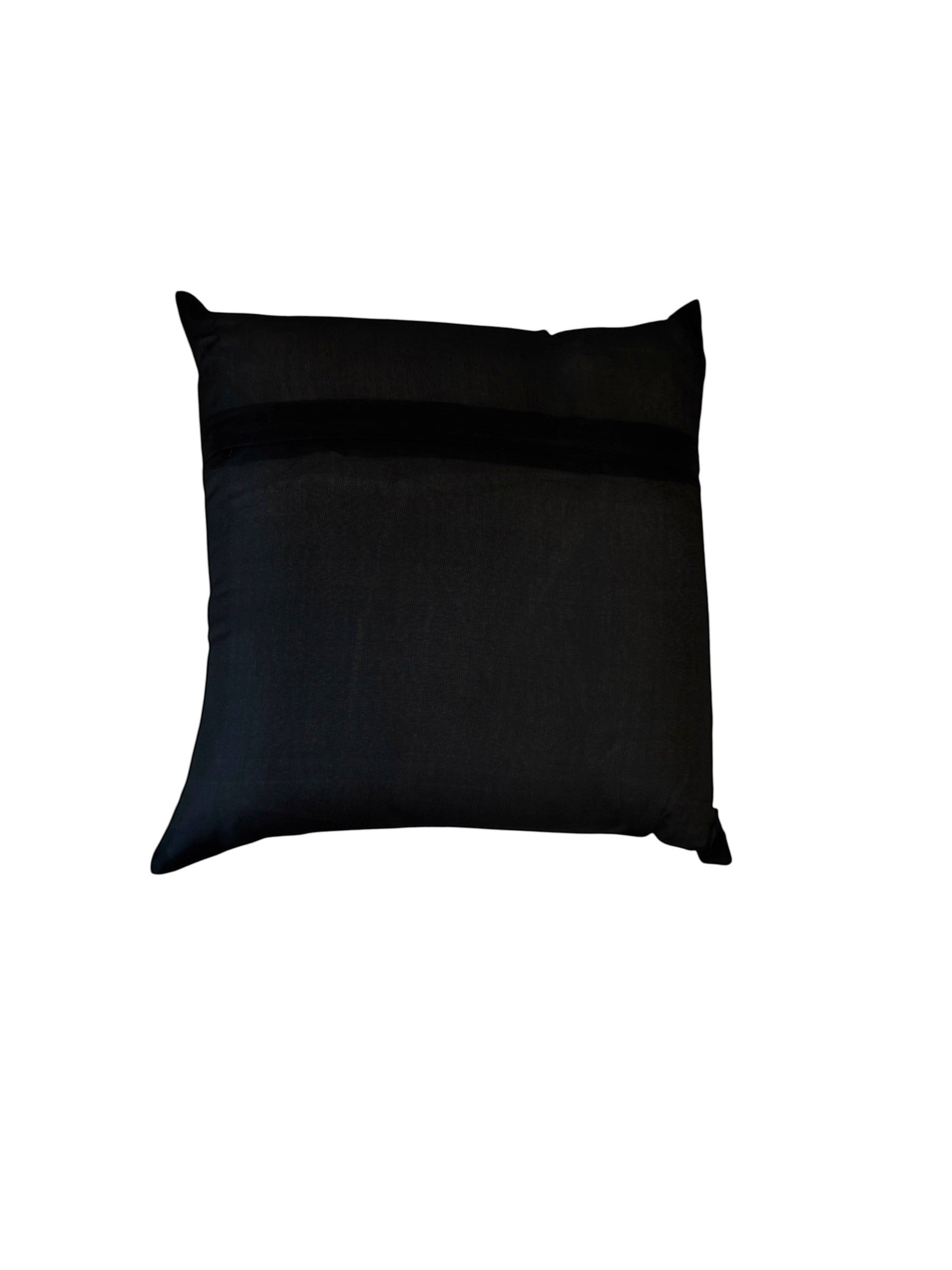 Noori Couture black Banarasi brocade cushion cover with zari detailing and regal motifs.