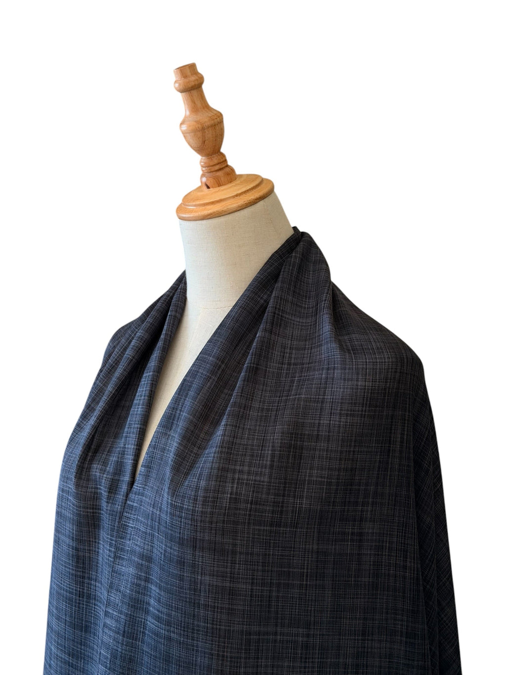 Noori Couture black handwoven modal stripe shawl in a premium bamboo and silk blend with a fluid drape on a mannequin
