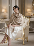 Noori Couture handwoven coffee-coloured pure mulberry silk shawl with intricate paisley patterns and fringe detail