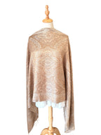Noori Couture handwoven coffee-coloured pure mulberry silk shawl with intricate paisley patterns on a mannequin