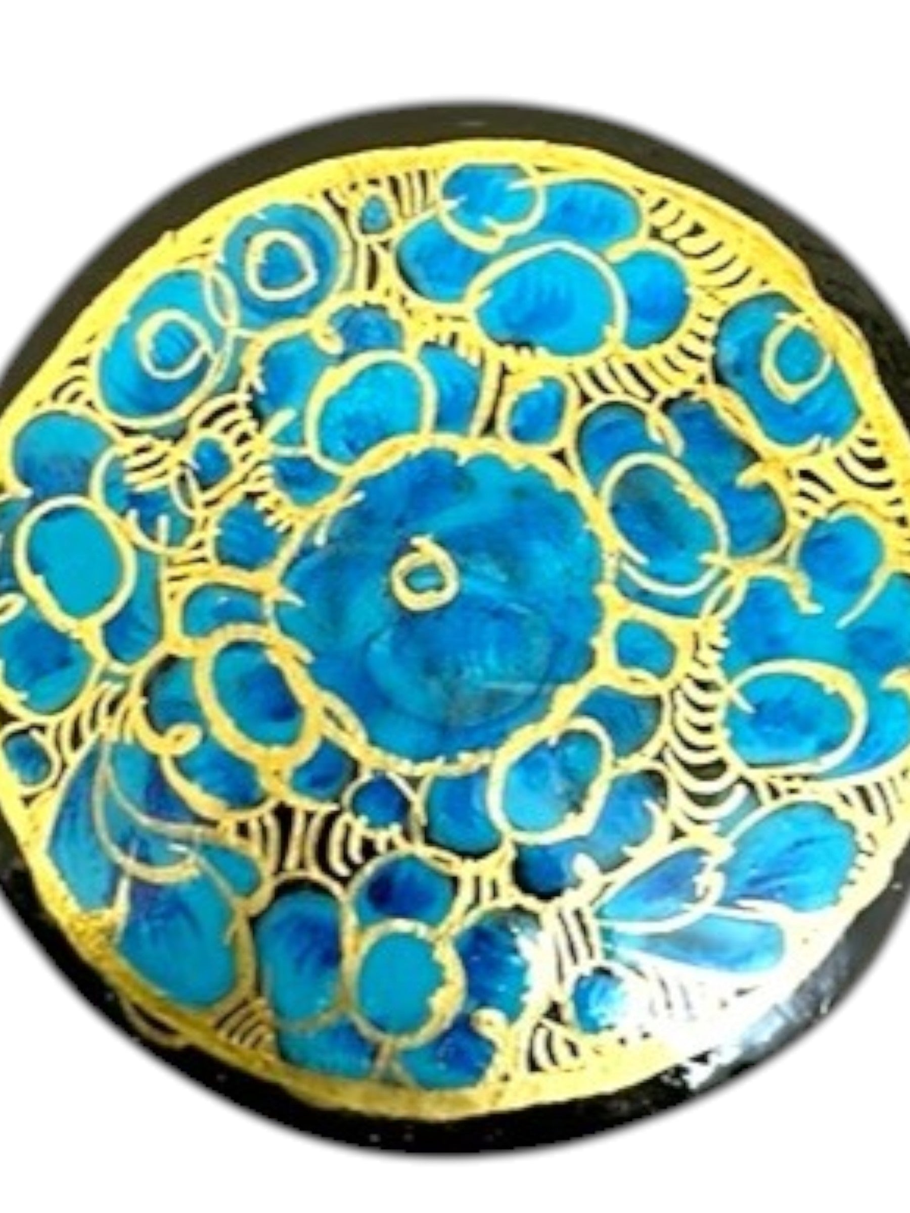 Noori Couture handpainted papier-mâché box with blue floral design and gold accents, red fabric interior.