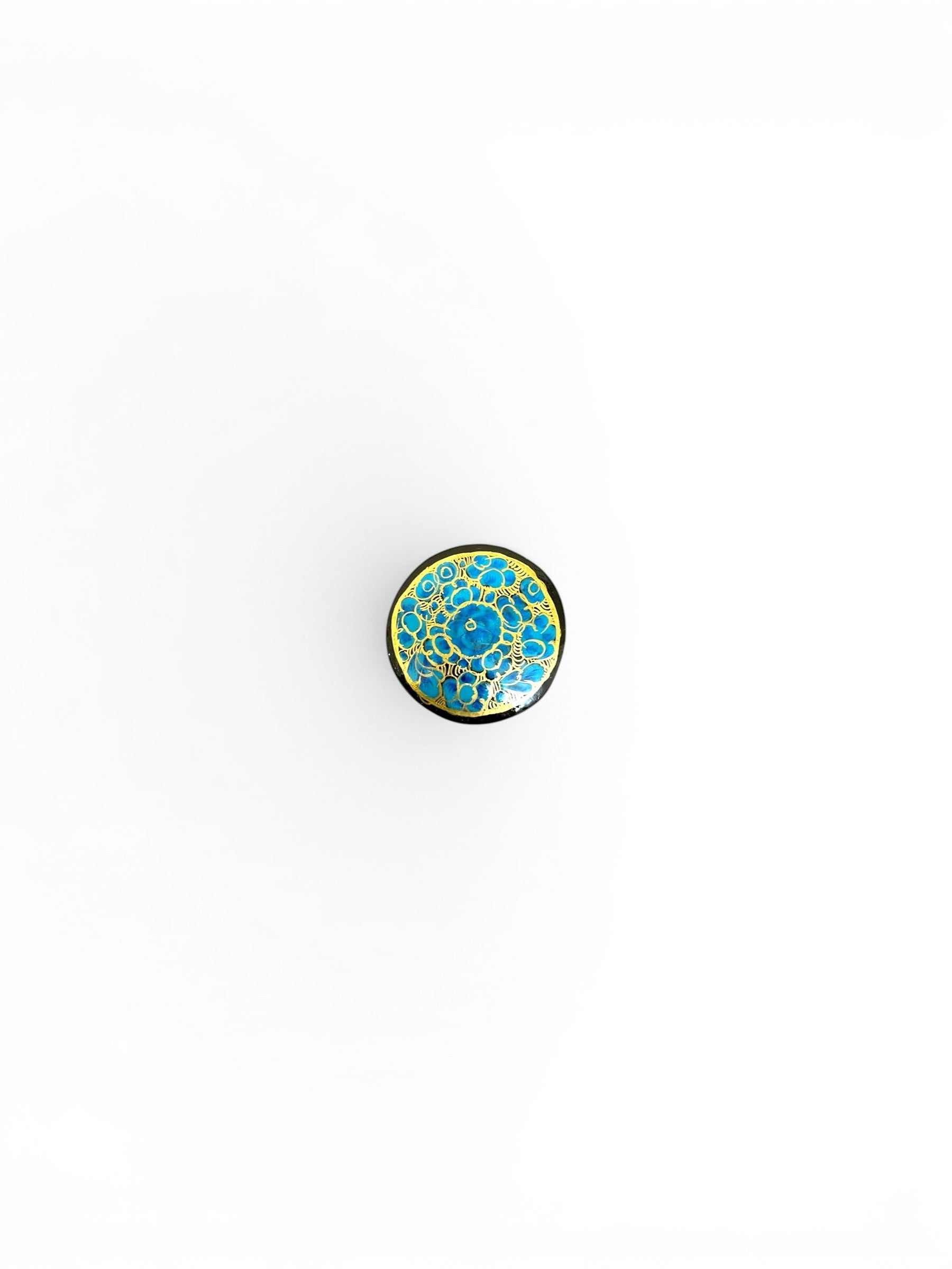 Noori Couture handpainted papier-mâché keepsake box with intricate blue floral design and gold accents.