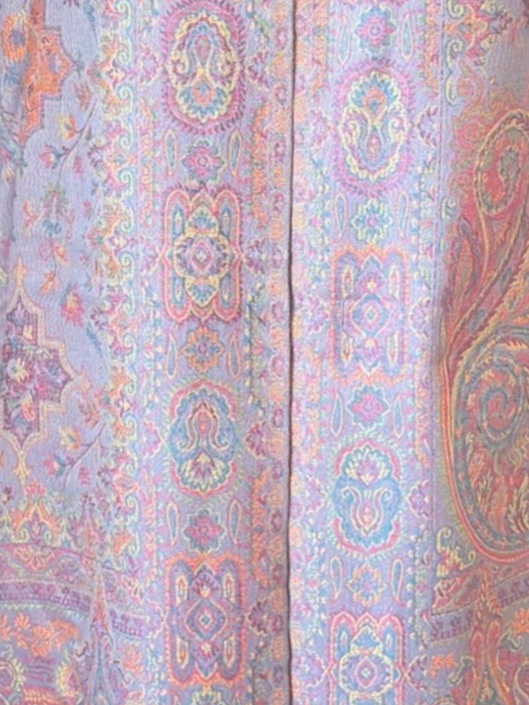 Noori Couture pashmina shawl in sage green and rose with intricate woven paisley patterns and delicate fringe edges.
