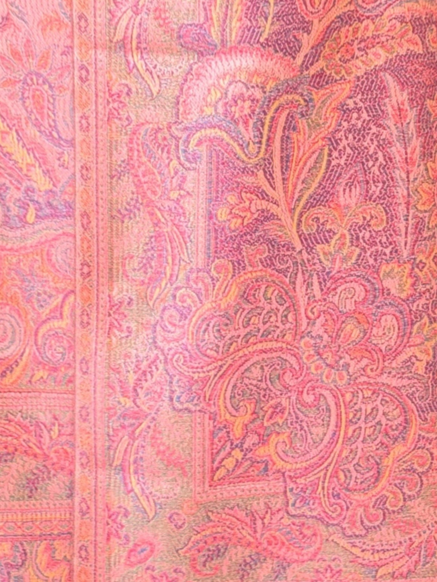 Noori Couture pastel pink pashmina shawl featuring an intricate woven paisley pattern and soft textured fabric.
