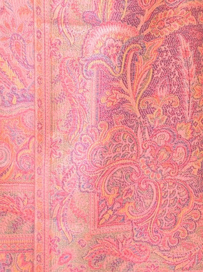 Noori Couture pastel pink pashmina shawl featuring an intricate woven paisley pattern and soft textured fabric.