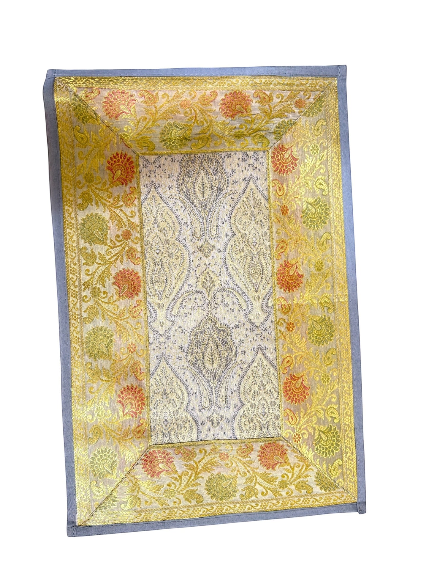 Noori Couture Limited Edition Royal Dining Set: 13-piece table runner, placemats & coasters with gold, silver, and floral damask pattern.