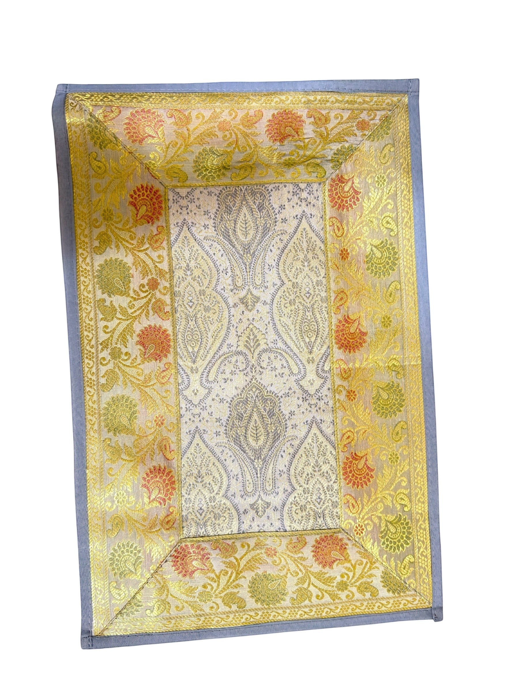 Noori Couture Limited Edition Royal Dining Set: 13-piece table runner, placemats & coasters with gold, silver, and floral damask pattern.