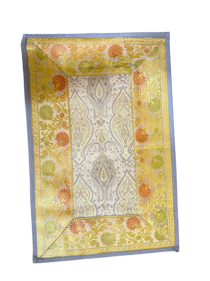 Noori Couture Limited Edition Royal Dining Set: 13-piece table runner, placemats & coasters with gold, silver, and floral damask pattern.