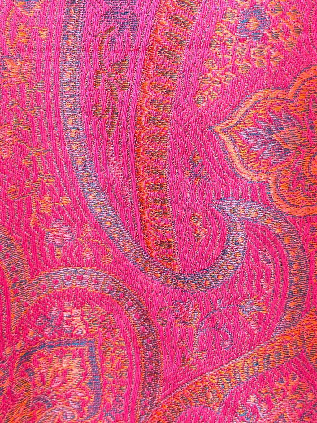 Noori Couture handwoven pure mulberry silk shawl in vibrant violet pink with intricate traditional paisley patterns